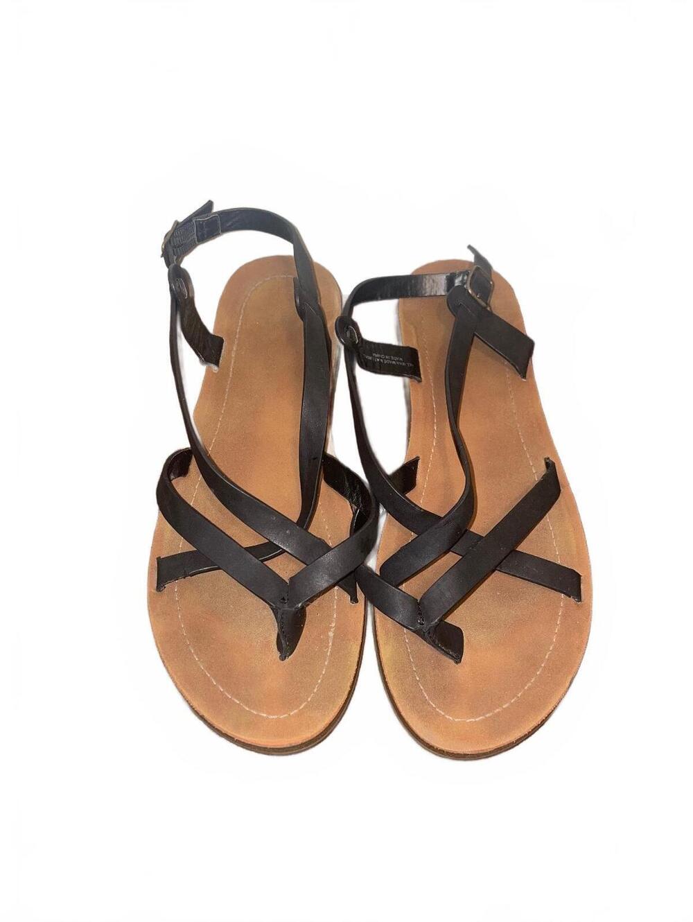 Soda Strappy Slingback Sandals Black/Tan Criss Cross Comfort Sandals Size 10